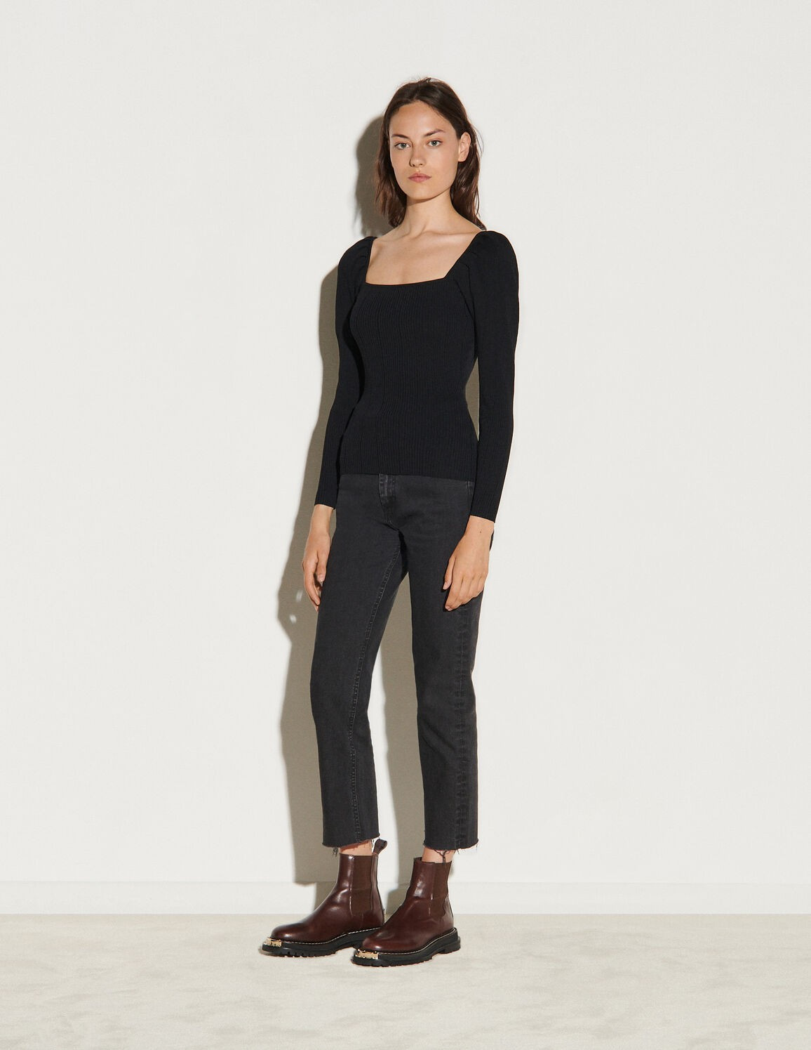 Ribbed sweater with square neckline | Sandro Paris (US)