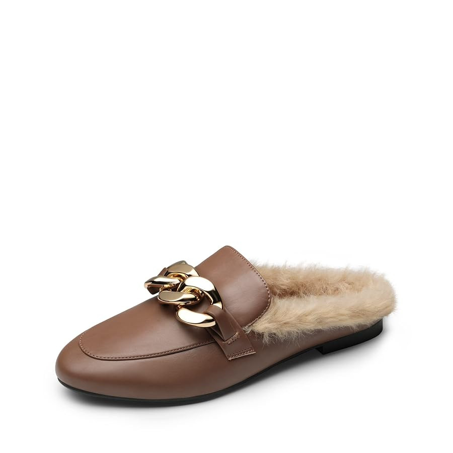DREAM PAIRS Mules for Women Flats Shoes Comfortable Slip on Closed Toe Slides Loafers with Chain ... | Amazon (US)