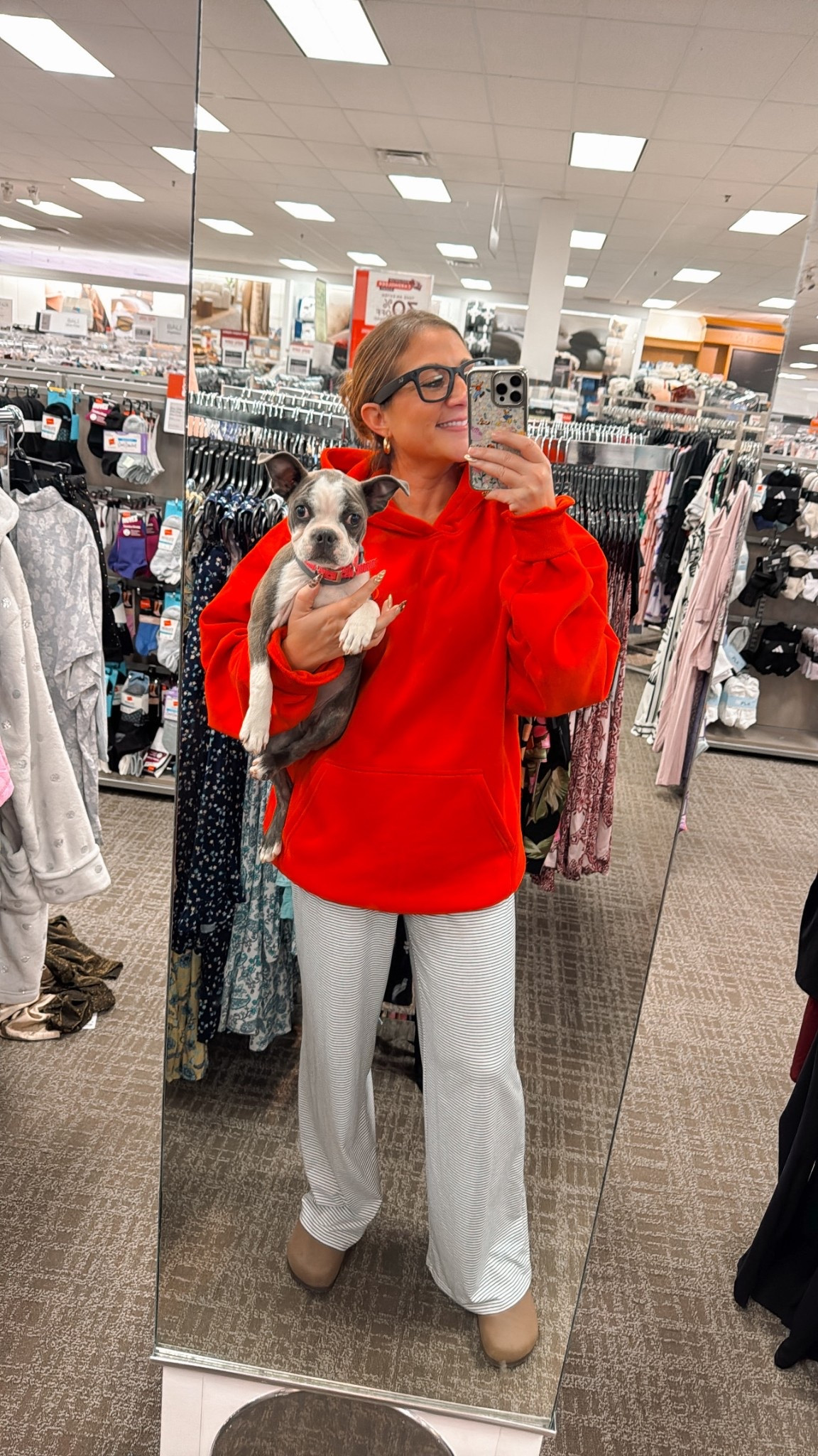 Running errands but still cute ✨ Red hoodie + comfy striped pants = my go-to fall outfit 🛋️ 

#LTKBeauty #LTKPets #LTKFindsUnder100