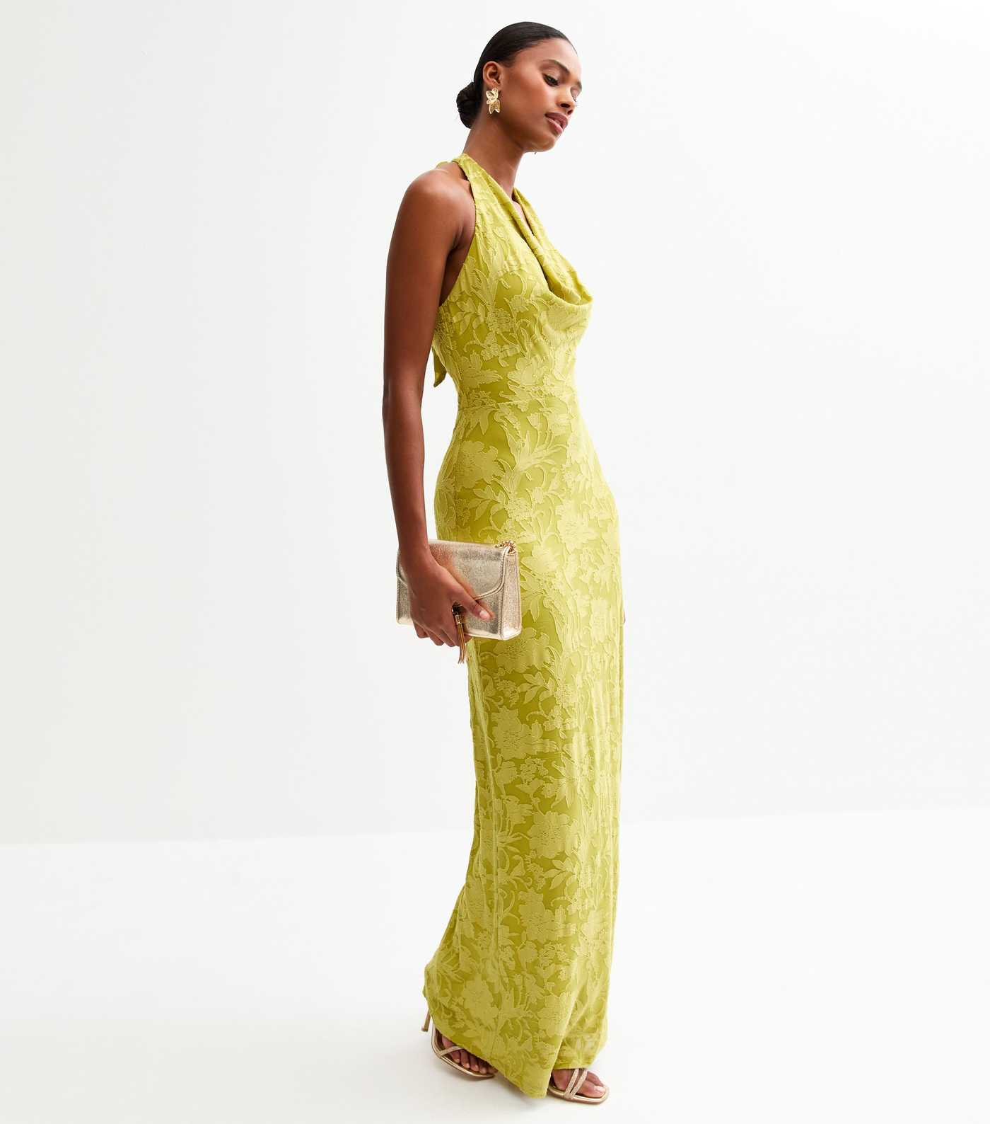 Green Jacquard Cowl Halterneck Midi Dress | New Look | New Look (UK)