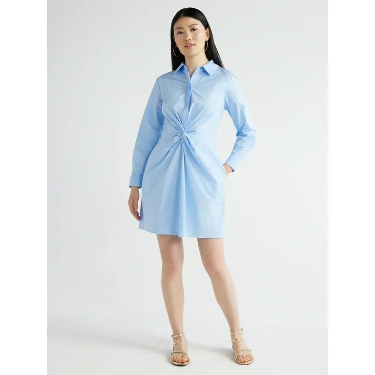 Scoop Women's Twist Front Poplin Mini Shirt Dress with Pockets, Sizes XS-XXL - Walmart.com | Walmart (US)