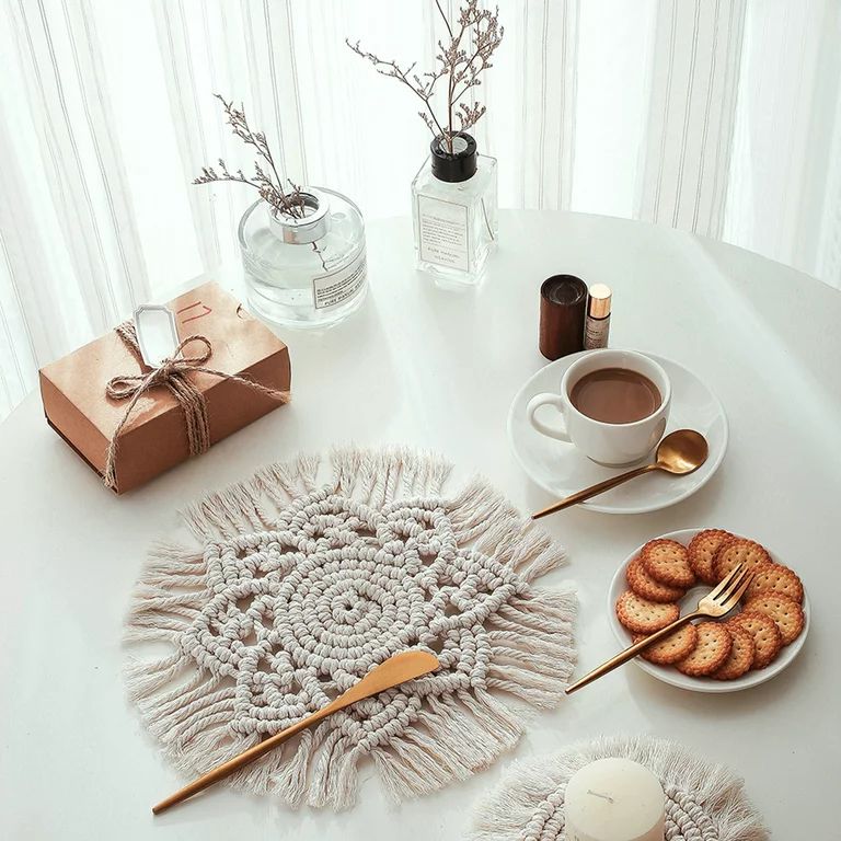 Dream Lifestyle Boho Round Placemat, Farmhouse Woven Cotton Table Mats with Fringe, Macrame Tasse... | Walmart (US)