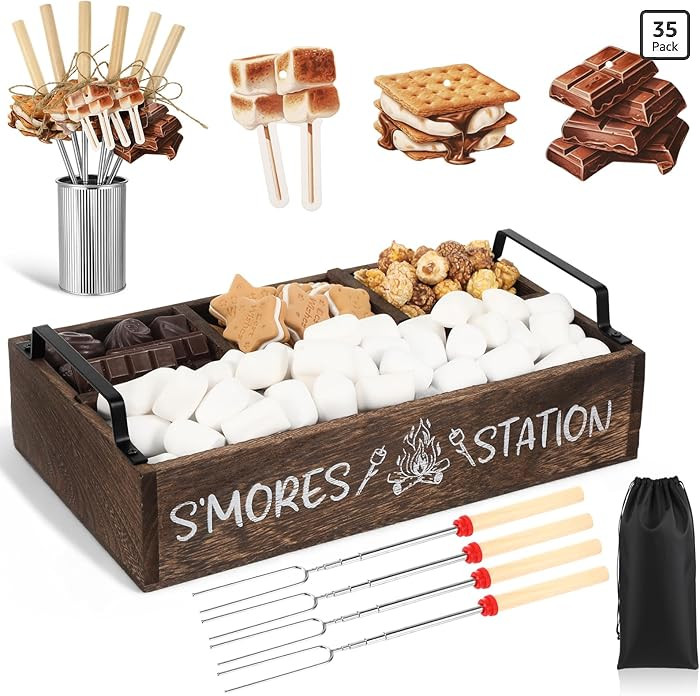 Amazon.com: Reallnaive 35 Pcs S'mores Station Box Farmhouse Smores Bar Holder with Handles 8 Exte... | Amazon (US)