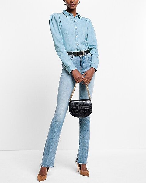 Puff Shoulder Denim Portofino Shirt | Express