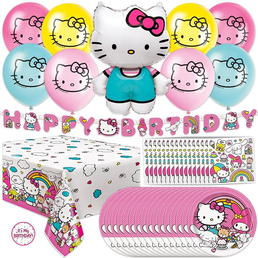 Hello Kitty Birthday Decorations | Serves 16 | Hello Kitty Party Decorations | Balloons, Plates a... | Amazon (US)
