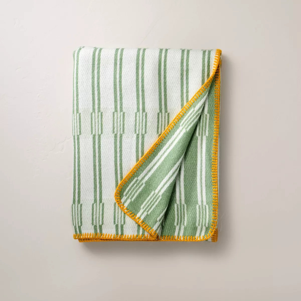Broken Stripe Border Stitch Throw Blanket Green/Yellow - Hearth & Hand™ with Magnolia | Target