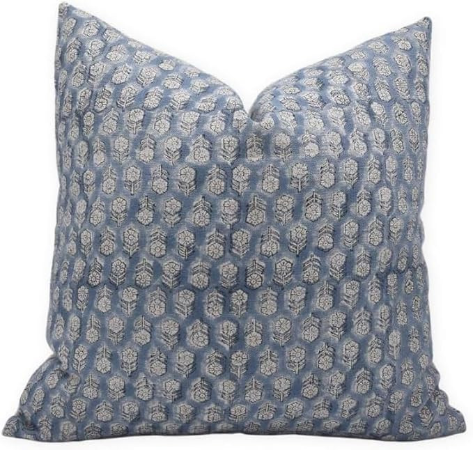 Block Print Thick Linen 24x24 Throw Pillow Covers, Handmade Vintage Pillow Covers for Sofa and Co... | Amazon (US)