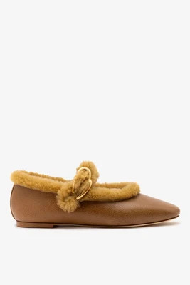 Verona Shearling Ballet Flat Russet Leather | Larroude