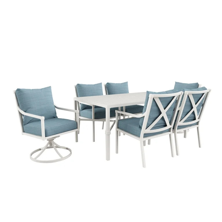 My Texas House Cambria 7-Piece Outdoor Dining Set, White/Blue - Walmart.com | Walmart (US)