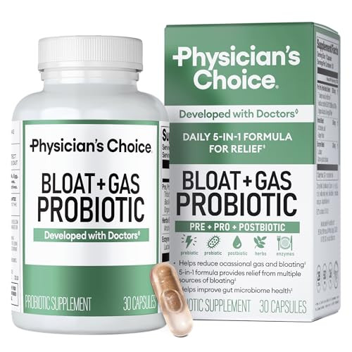 Physician's CHOICE Bloat & Gas Probiotic 5-in-1 Proactive Support + Daily Relief - Digestion & Gut Health- Herbals, Digestive Enzymes, Post & Prebiotics - Gas Relief for Adults - Women & Men - 30ct | Amazon (US)