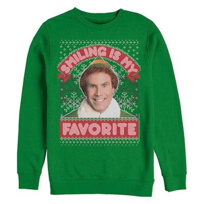 Men's Elf Buddy Smiling Is My Favorite Ugly Sweater Print  Sweatshirt - Kelly Green - Medium | Target