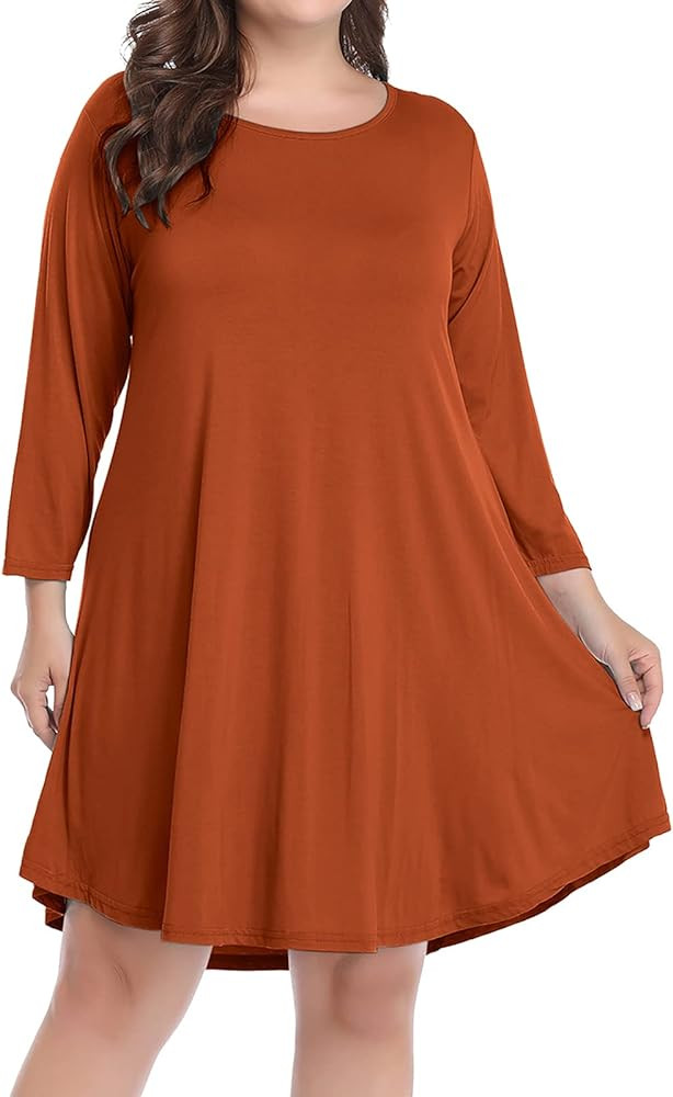 BELAROI Womens Fall Dresses 3/4 Sleeve Plus Size Casual Swing Loose Tunic Dress with Pockets | Amazon (US)