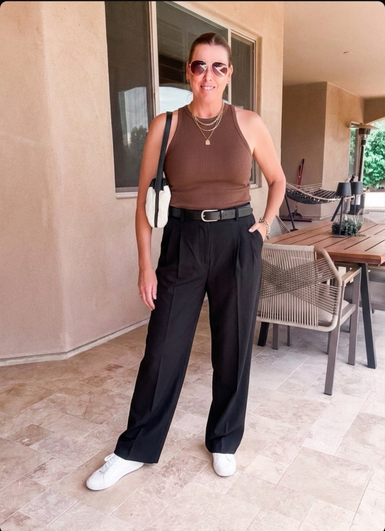 Casual in black and brown…such a good color combo👌

Tailored pants outfit, bra free tank, spring outfit, mom style, Amazon fashion, Amazon outfit 

#LTKOver40 #LTKgrwm #LTKSaleAlert