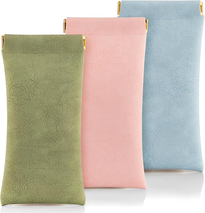 3 pack leather eyewear case PU soft sunglasses bag squeeze top portable lightweight eyewear case ... | Amazon (US)