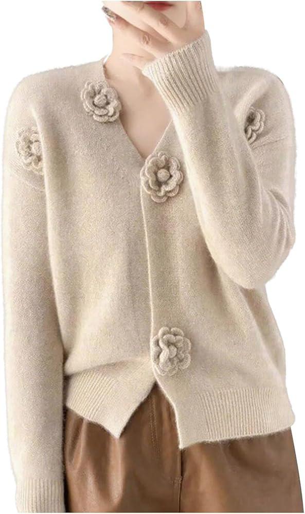 Cardigan Sweaters for Women 3D Flower Button Down Open Front Cardigans Casual Loose Fit Fall Swea... | Amazon (CA)