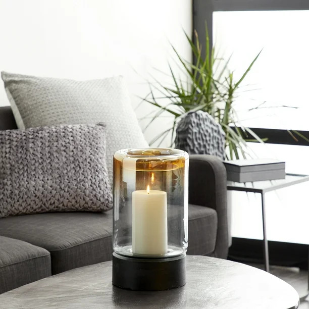 Decmode Contemporary Large Round Candle Holder w/ Copper & Smoked Glass Lantern, 8” x 14” | Walmart (US)