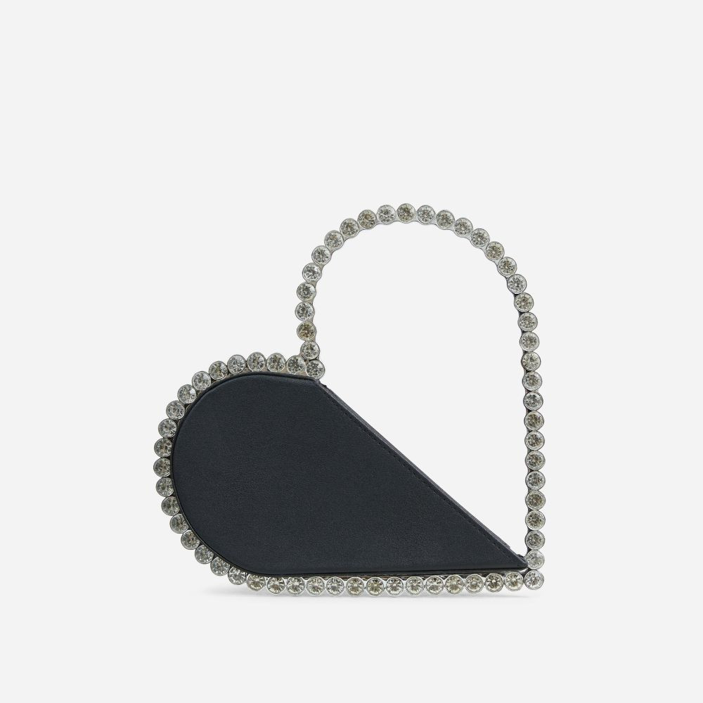 Cupid Diamante Handle Detail Heart Shaped Grab Bag In Black Faux Leather | EGO (UK)