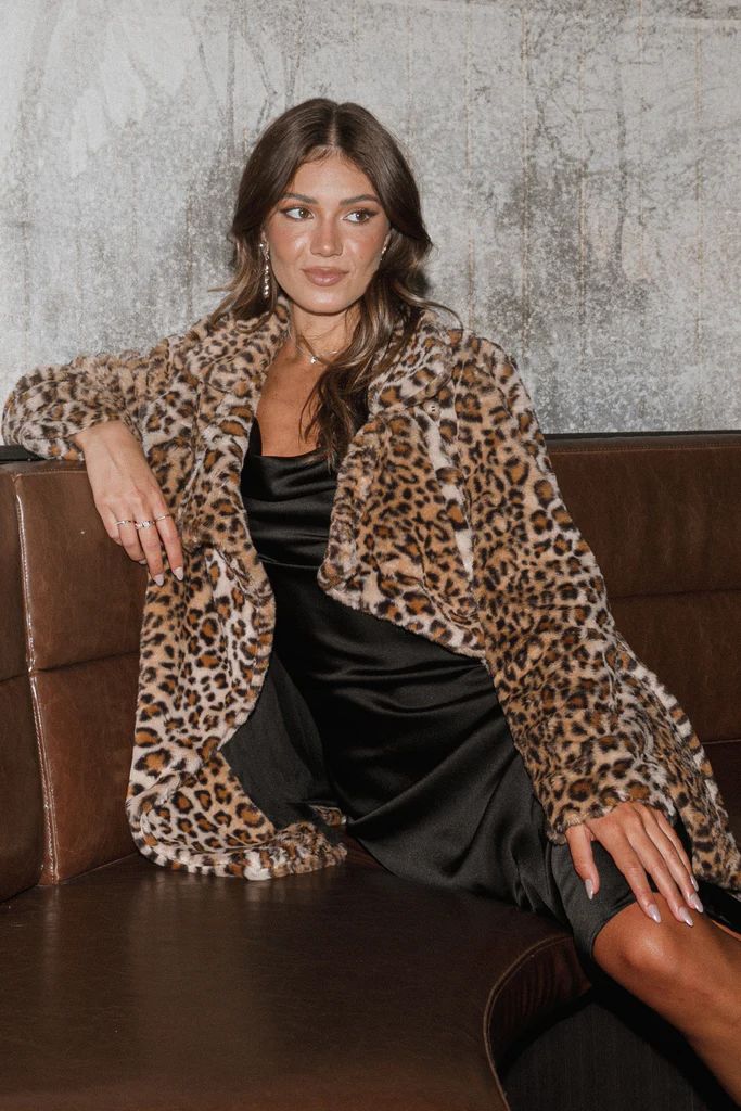 Alyssa Cheetah Faux Fur Long Coat - Tan/Ivory | Petal & Pup (US)