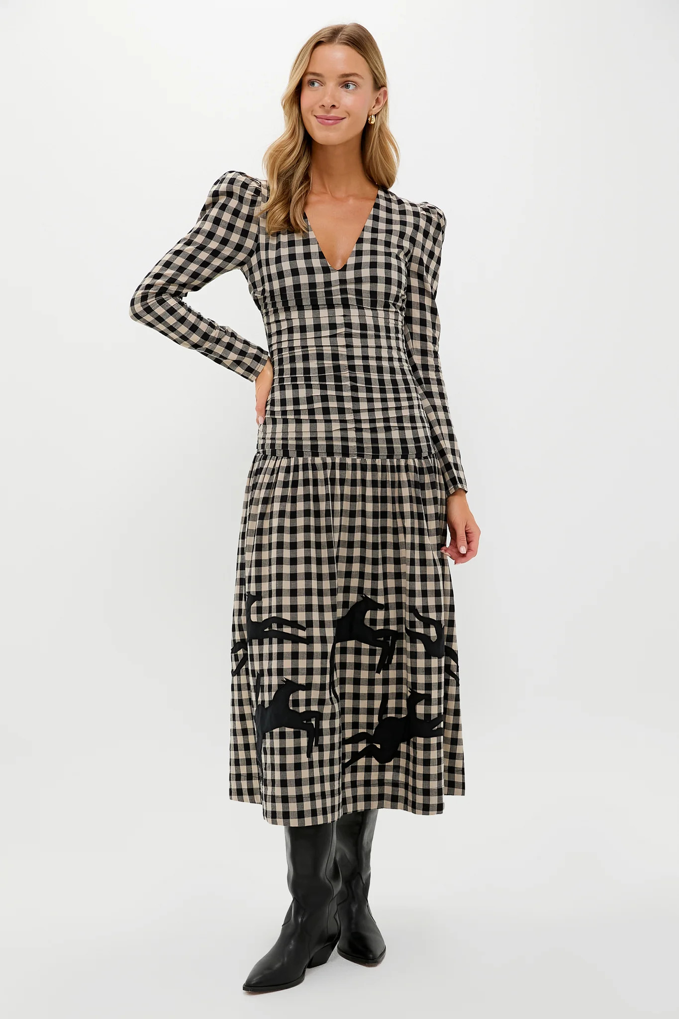 Black Plaid Malika Midi Dress | Tuckernuck (US)