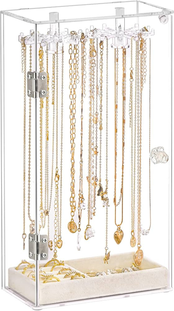Necklace Holder, Acrylic Necklace Organizer, Rotatable Clear Jewelry Holder Organizer Display Cas... | Amazon (US)