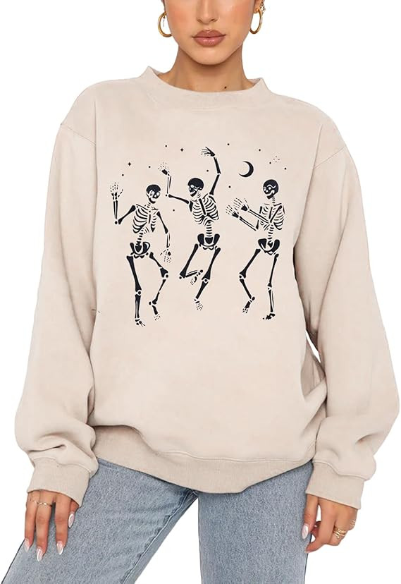 Women's Halloween Dancing Skeleton Sweatshirts Spooky Season Horror Skull Printed Pullover Shirt ... | Amazon (US)