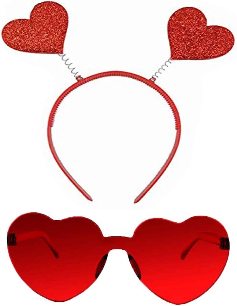 Valentines Day Heart Head Boppers Headbands and Heart Shape Sunglasses for Party Props Holiday We... | Amazon (US)