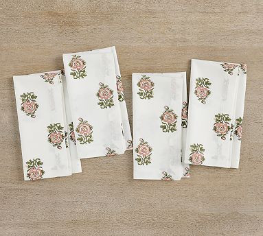 Amara Floral Block Print Organic Cotton Napkins - Set of 4 | Pottery Barn (US)
