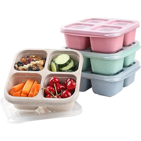 4 Pack Bento Lunch Box，4 Compartment Snack Containers，Divided Bento Snack Box，Meal Prep Con... | Amazon (US)