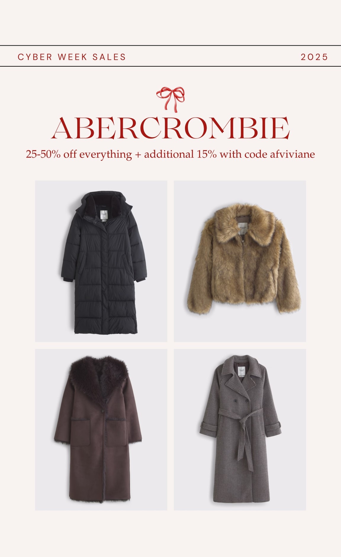 [11/24/25] jackets on sale + code AFVIVIANE for stackable 15% off! I generally wear size xxs petite or xs petite in AF jackets! 

*Offer valid in stores and online from 11/24/2025-12/1/2025 in US/CA. Excludes clearance and gift cards. Online price reflects discount. Use code AFVIVIANE to get an additional 15% off everything in stores and online at checkout from 11/24/2025-12/1/2025 in US/CA. Excludes clearance and gift cards. See details online.

#LTKPetite #LTKGiftGuide #LTKSaleAlert #LTKCyberWeek