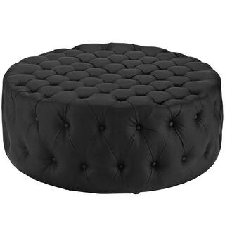 Black Amour Upholstered Vinyl Ottoman | The Home Depot