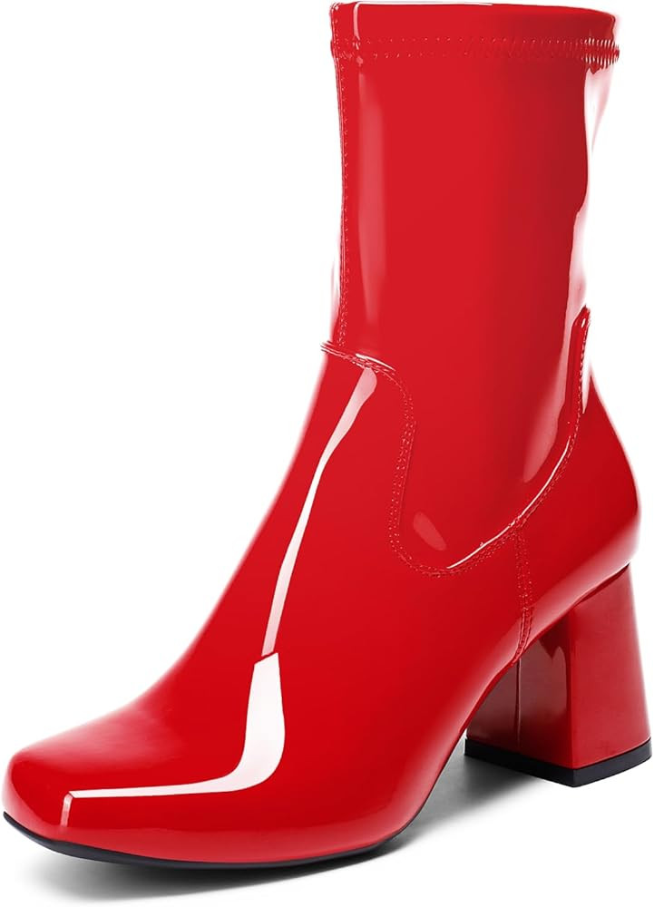 DREAM PAIRS Women's Go Go Boots Mid Calf Low Block Heel Boots Zipper Square Toe Ankle Boots For P... | Amazon (US)