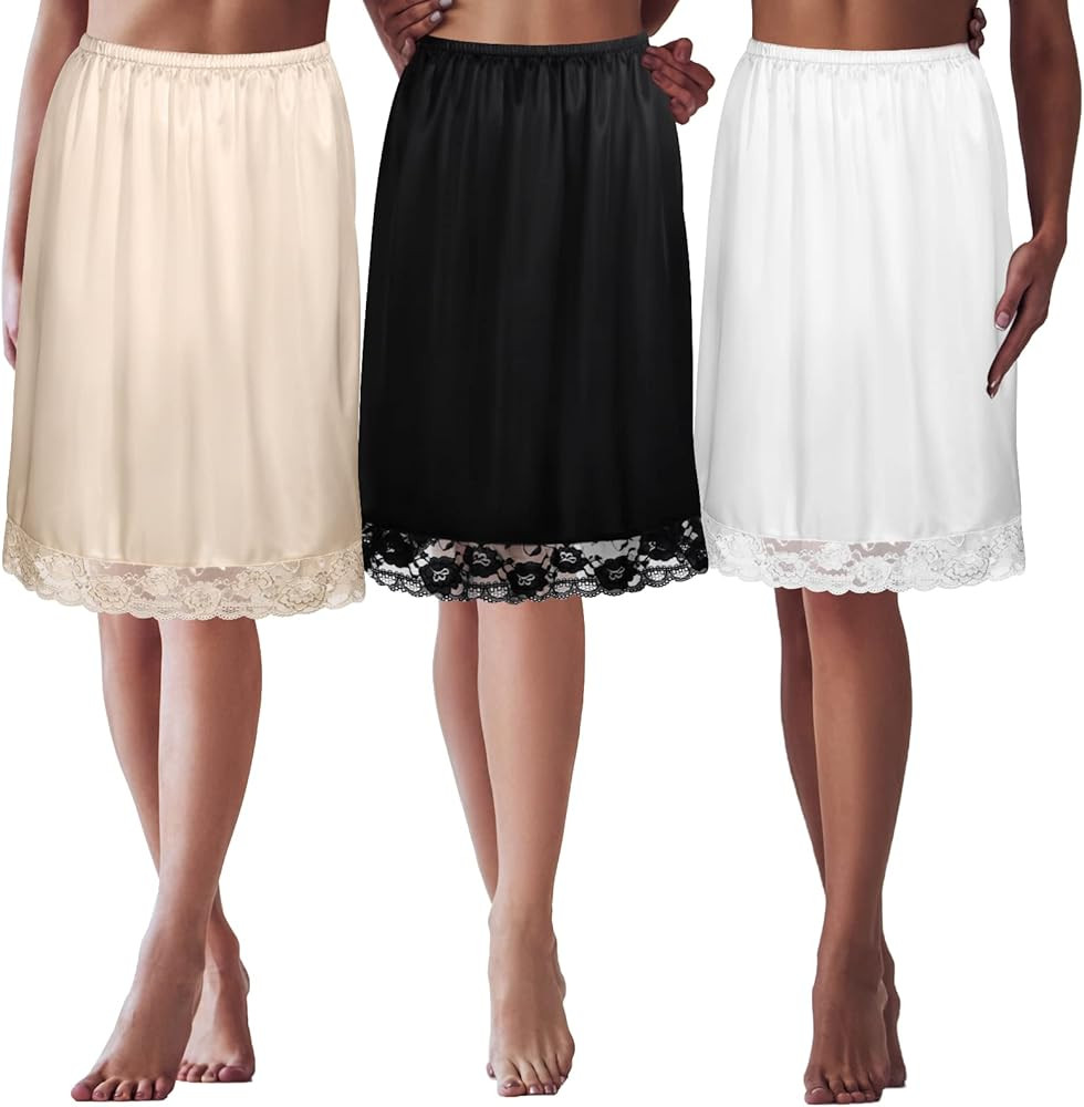 Zhanmai 3 Pieces Half Slips for Under Dresses Skirt Extenders Skirt Womens Half Slip Satin Anti S... | Amazon (US)