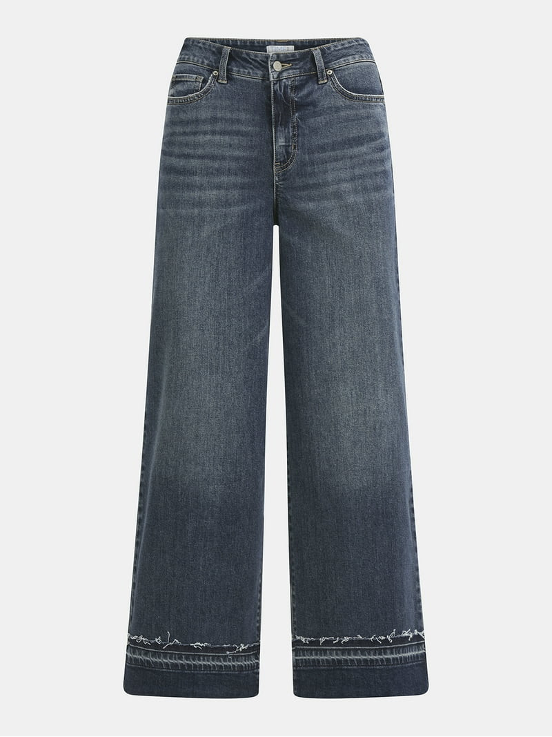 Time and Tru Women's and Women’s Plus High Rise Wide Leg Jeans with Frayed Cuffs, Sizes 2-28 | Walmart (US)