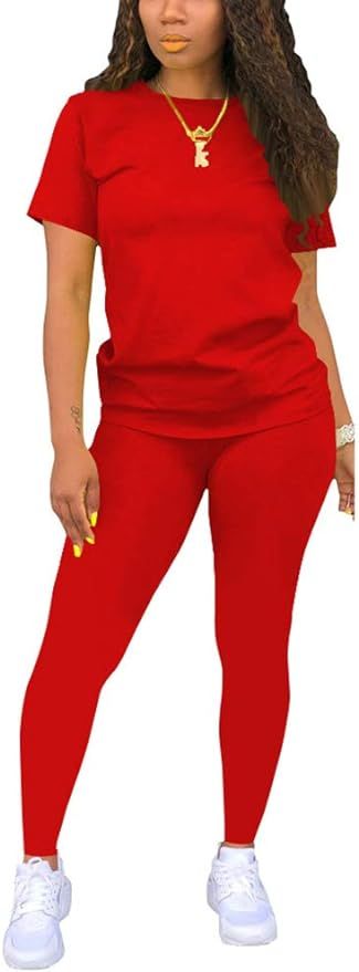 Women's Casual 2 Piece Sport Outfits Short Sleeve T-Shirt Bodycon Long Pants Joggers Tracksuit Se... | Amazon (US)