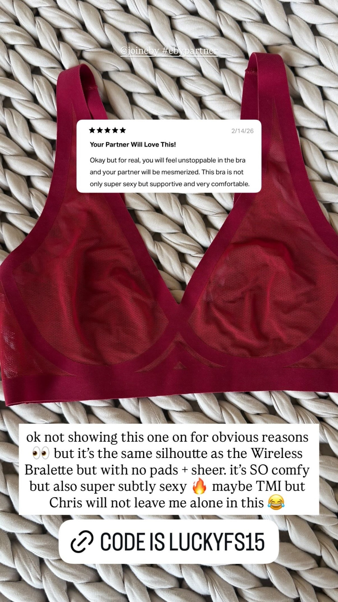 @joineby #ebypartner ok not showing this one on for obvious reasons 👀 but it’s the same silhoutte as the Wireless Bralette but with no pads + sheer. it’s SO comfy but also super subtly sexy 🔥 maybe TMI but Chris will not leave me alone in this 😂

#LTKselfcare #LTKdayinmylife #LTKgrwm