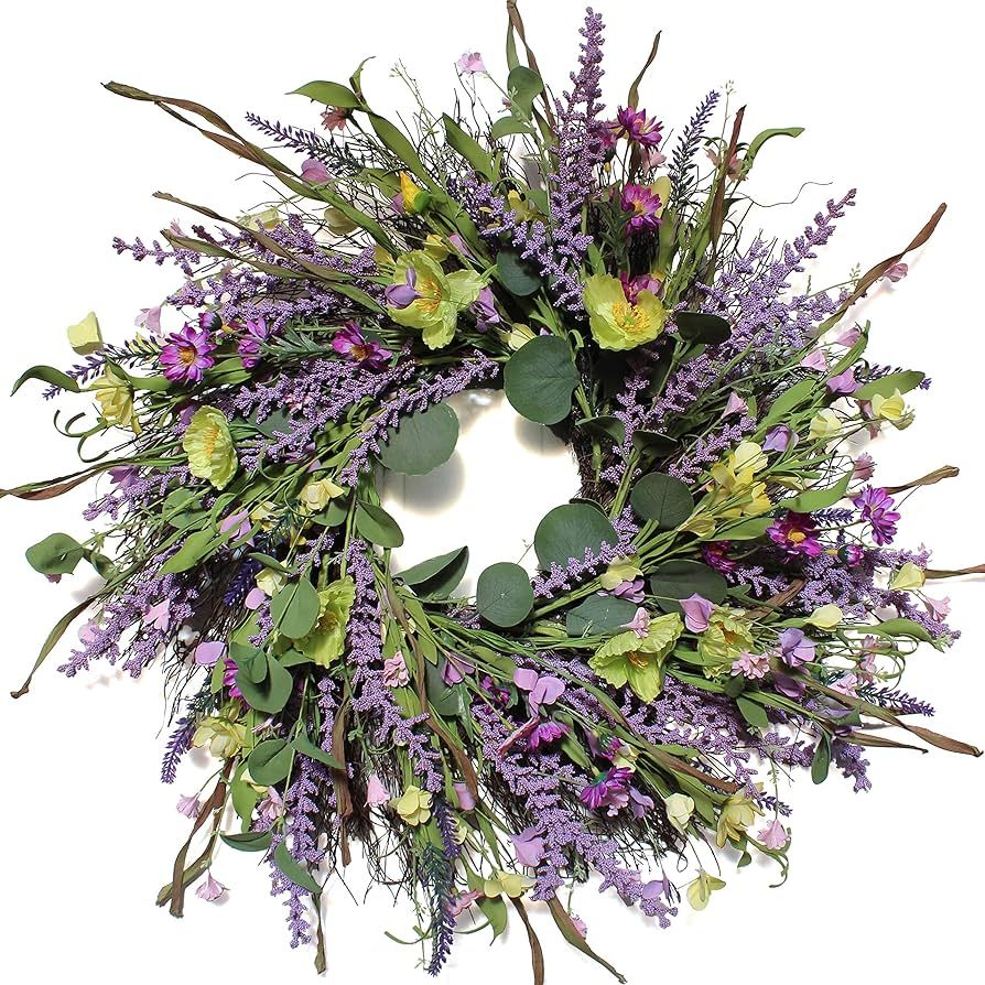 Dseap Lavender Wreath - 22 Inch Floral Flower Wreath for Fall Autumn Spring Summer Front Door | Amazon (US)