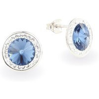 Round Blue Stud Earrings Montana Sterling Silver Sparkly Crystal Cluster | Etsy (US)