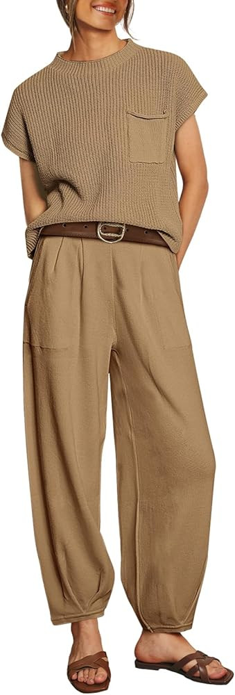 LILLUSORY 2 Piece Outfits For Women Trendy Lounge Sets Cozy Knit Sweater Short Sleeve Fashion Lou... | Amazon (US)