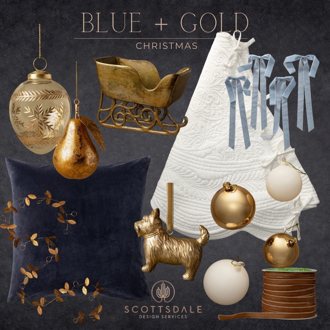 Blue, white, gold classic Christmas decor✨

Ornaments, tree skirt, dog ornament, holiday, blue ribbon, brass garland, velvet ribbon, decorative sleigh, pear ornamenr

#LTKSeasonal #LTKHome