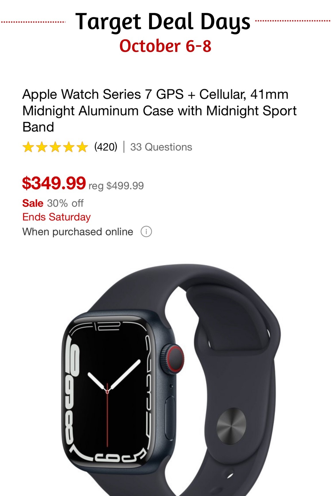 Target deal days. October 6-8th early
Black Friday deals for three days! Apple Watch

#LTKsalealert
