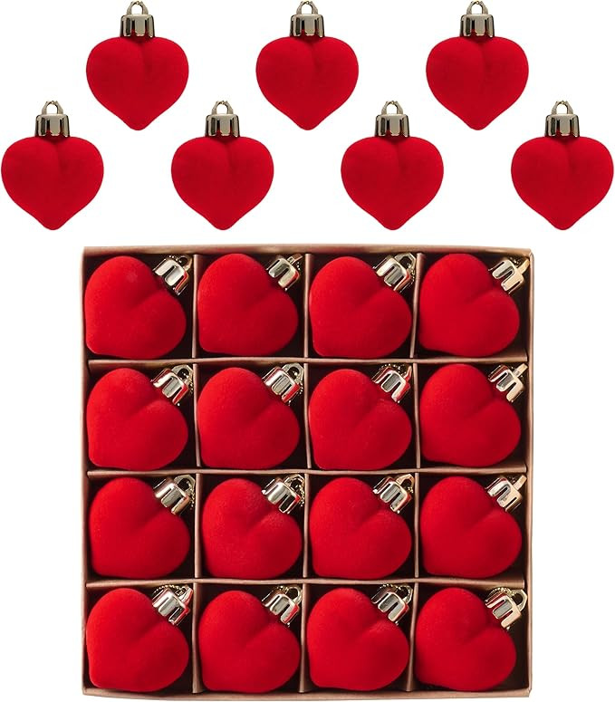 Valery Madelyn 1.57 Inches Small Red Christmas Heart Ornaments Set for Valentines Day Tree Decora... | Amazon (US)