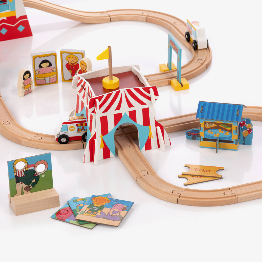 Wooden Fun Fair Train Set (90cm) | Childrensalon