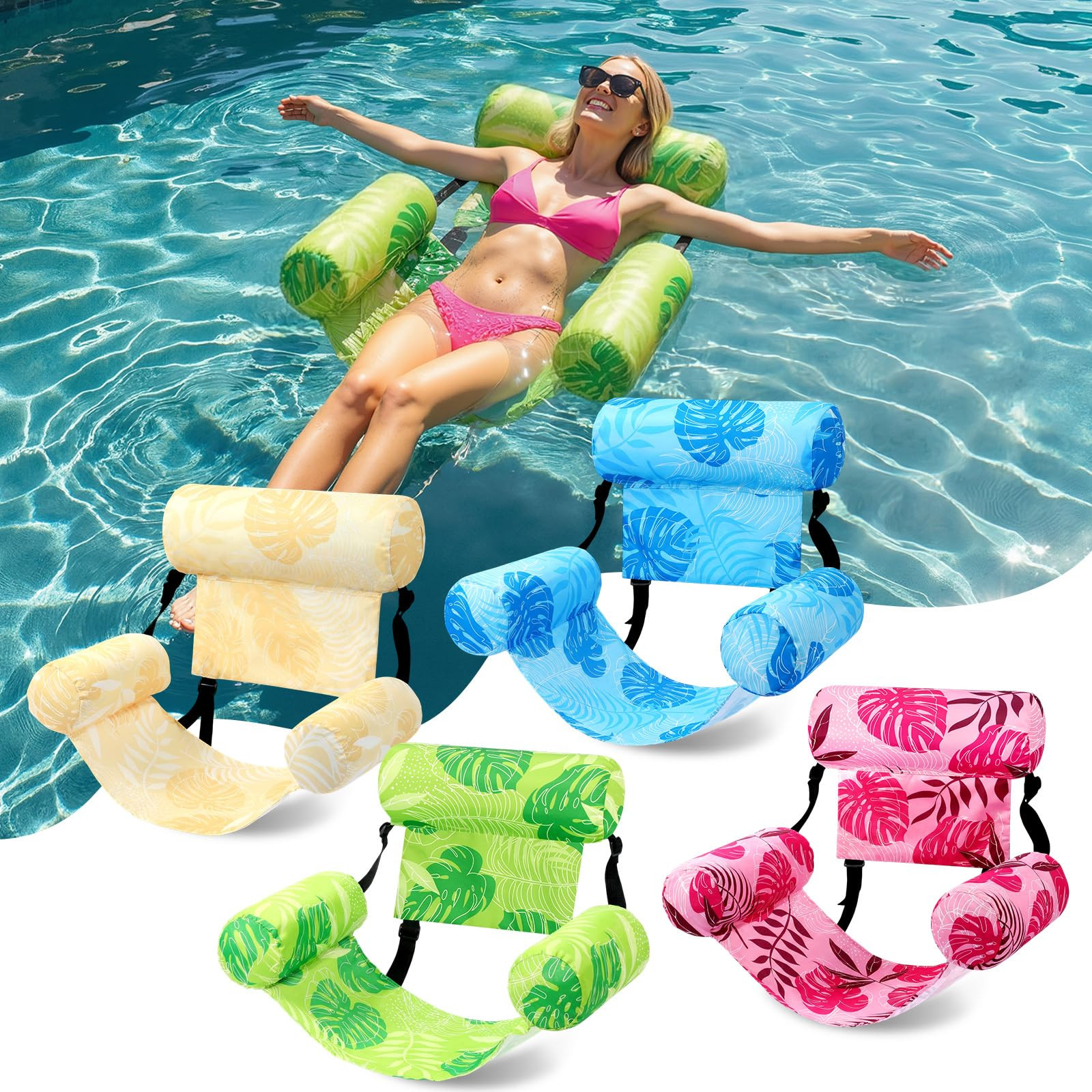 Blueweenly 4 Pack Pool Floats Chairs Adult Inflatable Fabric Covered Pool Lounge Chairs Adjustabl... | Amazon (US)