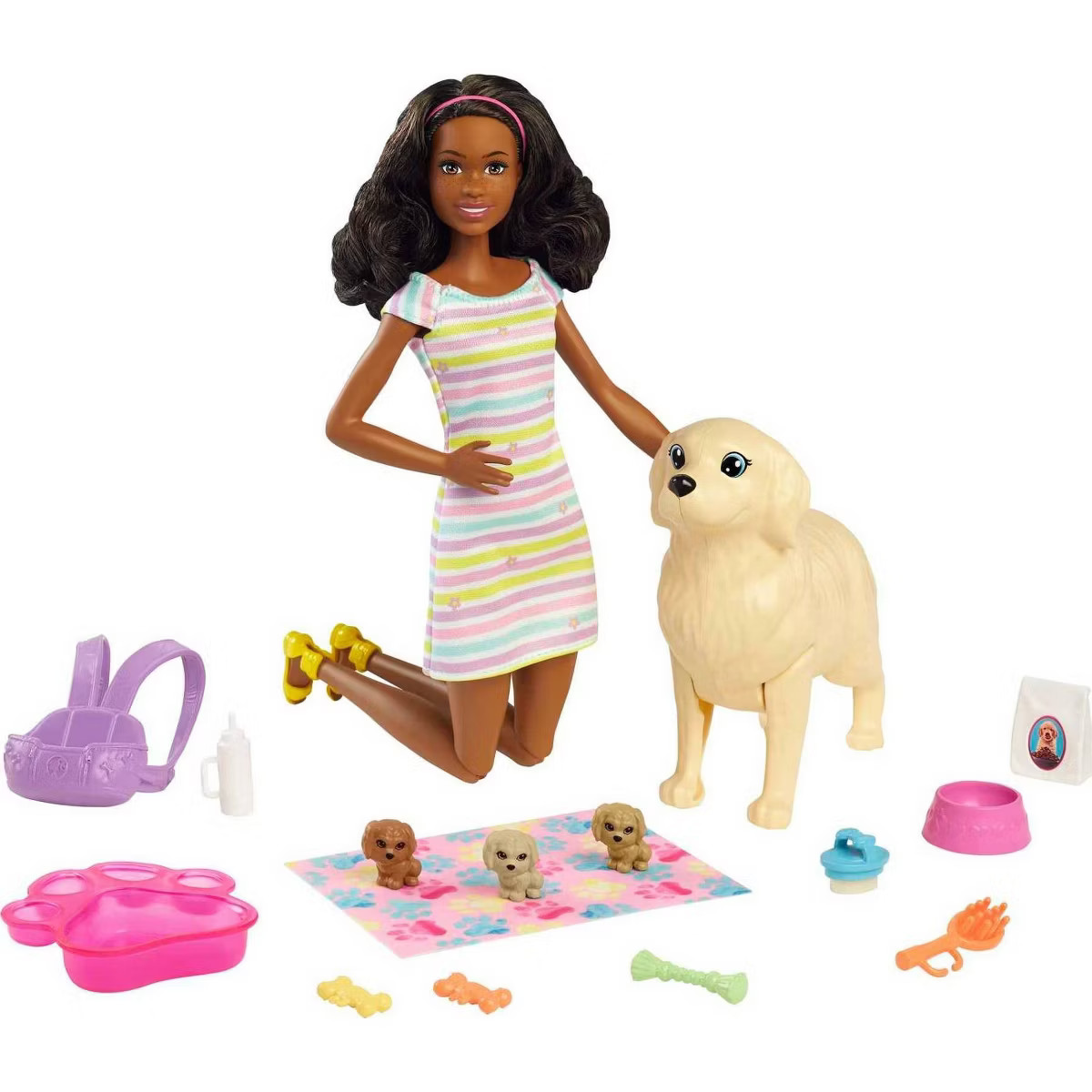 Barbie Doll Newborn Pups Playset - Brunette Hair | Target