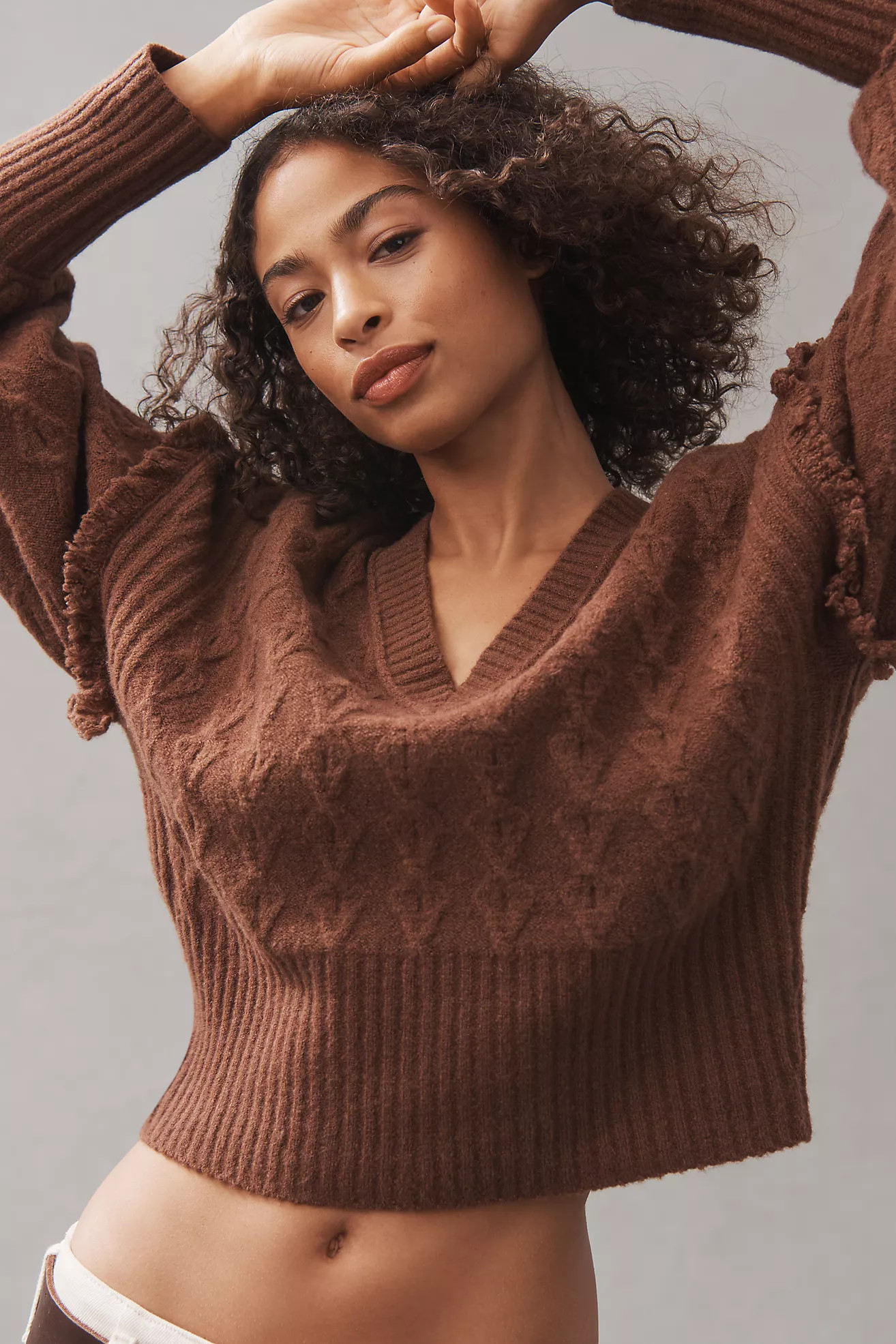 Pilcro V-Neck Drop Shoulder Cable Sweater | Anthropologie (US)