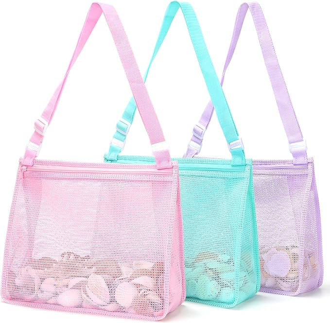 Tagitary Beach Toy Mesh Beach Bag Kids Shell Collecting Bag Beach Sand Toy Seashell Bag Swimming ... | Amazon (US)