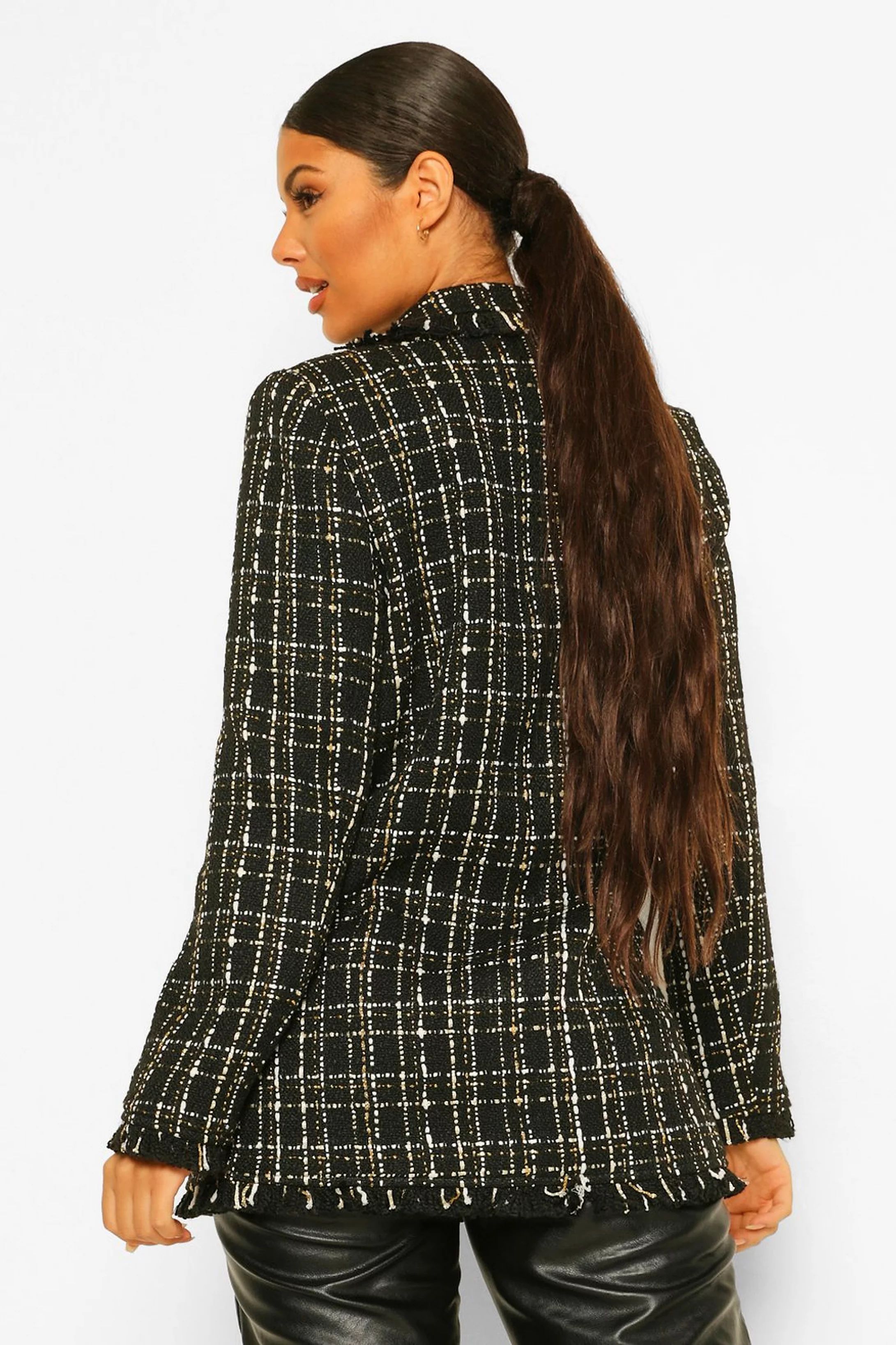 Metallic Checked Frayed Hem Blazer | Boohoo.com (US & CA)