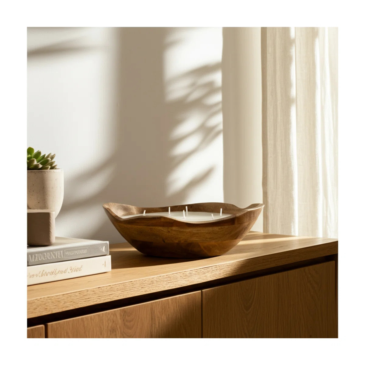 Jeimi Indoor Mango Wood Wax Candle Bowl with Handcarved Organic Shape and Multi-Wick Design for D... | Wayfair North America