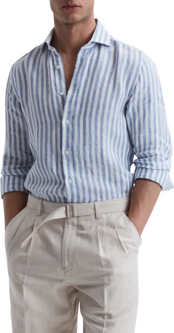 Reiss Ruban Stripe Linen Button-Up Shirt | Nordstrom | Nordstrom