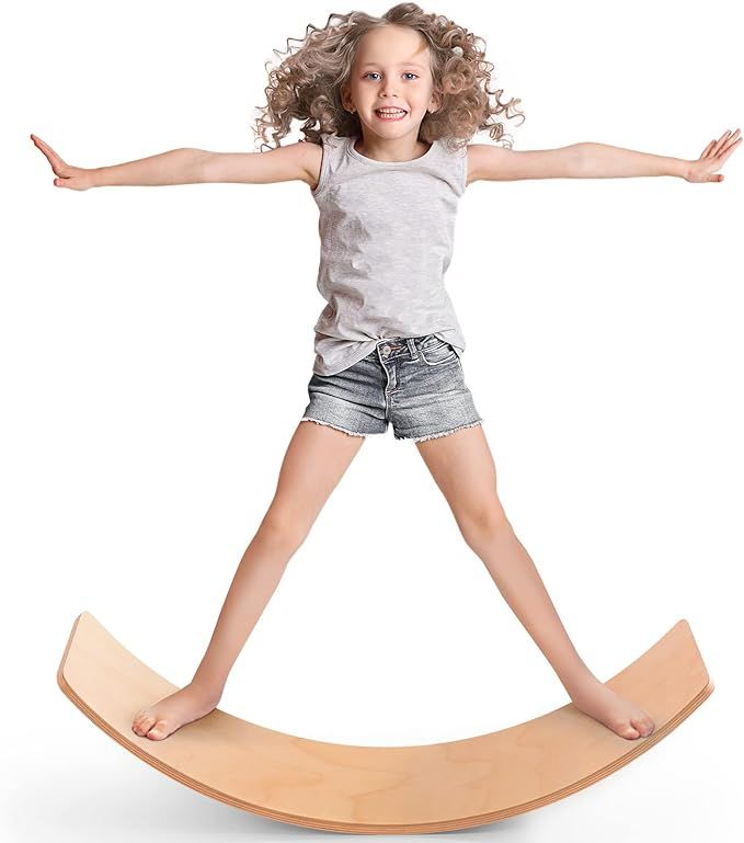 Balance Board Kids, [Natural Wood] Wobble Board for Kids Toddlers, Open Ended Montessori Waldorf ... | Amazon (US)
